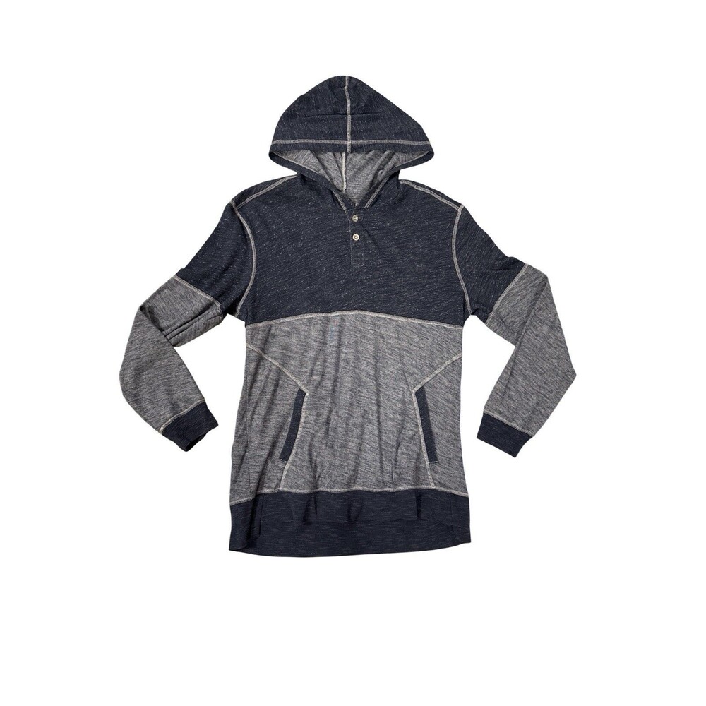 BKE Buckle‎ Alright Henley Hoodie Blue Mens Sz Large Kangaroo Pocket